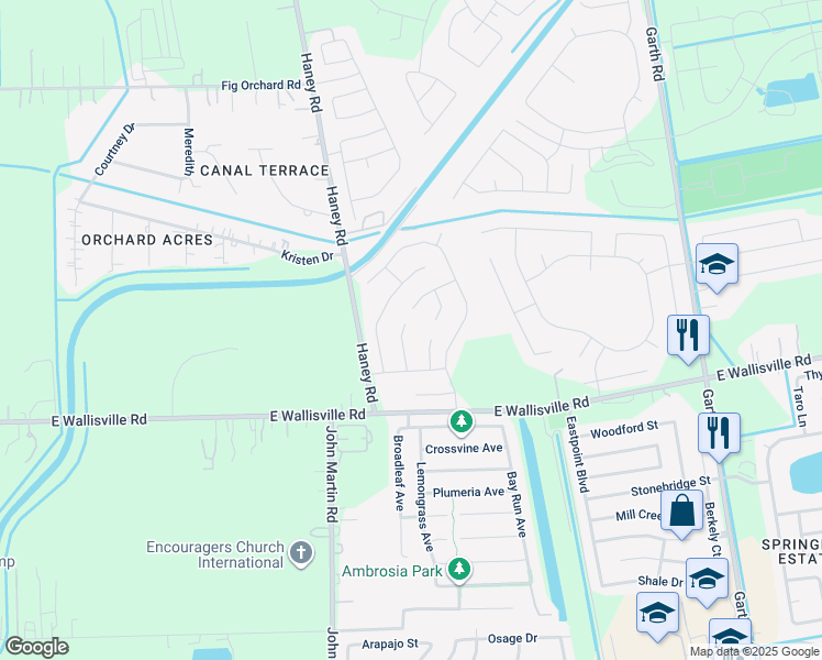 map of restaurants, bars, coffee shops, grocery stores, and more near 8634 River Crest Drive in Baytown