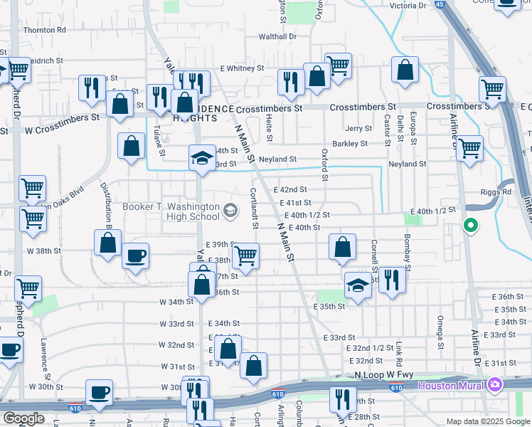 map of restaurants, bars, coffee shops, grocery stores, and more near 407 East 40th 1/2 Street in Houston