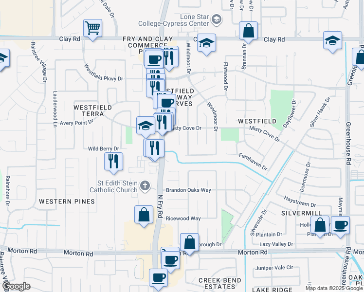 map of restaurants, bars, coffee shops, grocery stores, and more near 3506 Doherty Place in Katy