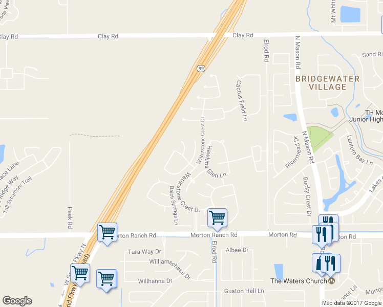map of restaurants, bars, coffee shops, grocery stores, and more near 3515 Daniel Falls Lane in Katy
