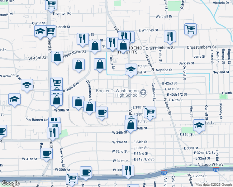 map of restaurants, bars, coffee shops, grocery stores, and more near 217 Pheasant Street in Houston