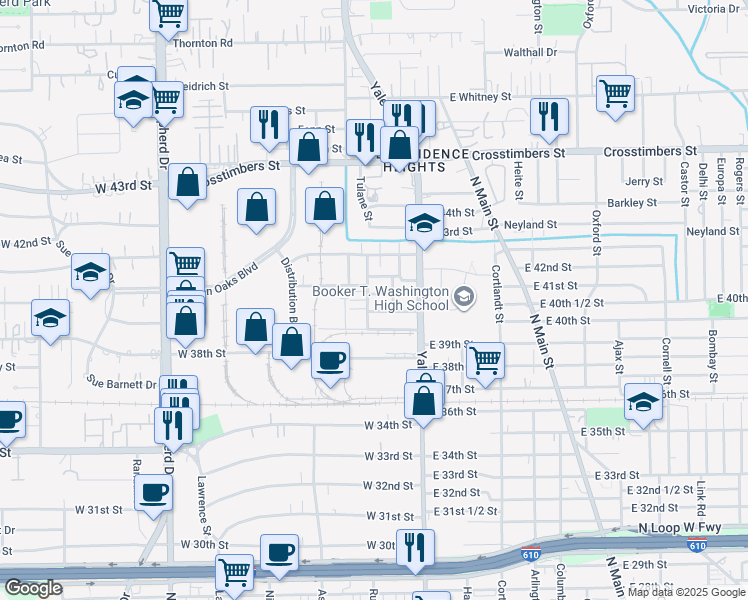 map of restaurants, bars, coffee shops, grocery stores, and more near 217 Pheasant Street in Houston