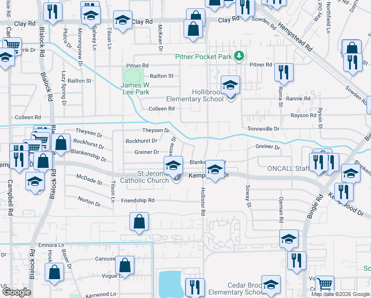map of restaurants, bars, coffee shops, grocery stores, and more near 3118 Mona Lee Lane in Houston