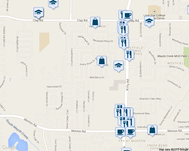 map of restaurants, bars, coffee shops, grocery stores, and more near 3607 Winstrome Ct in Katy