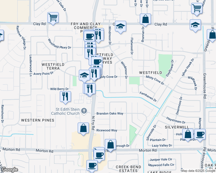 map of restaurants, bars, coffee shops, grocery stores, and more near 3506 Doherty Place in Katy