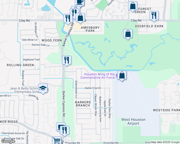 map of restaurants, bars, coffee shops, grocery stores, and more near 3722 Rowlock Vine Drive in Houston