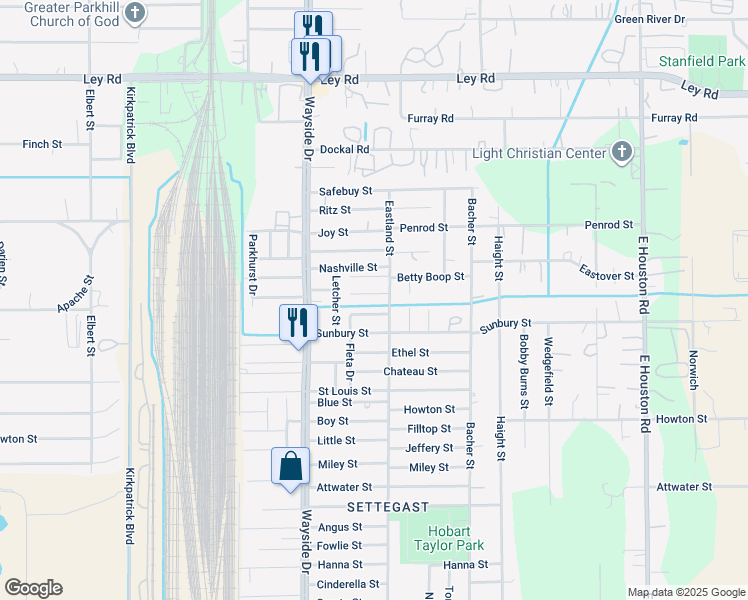 map of restaurants, bars, coffee shops, grocery stores, and more near 7968 Henson Street in Houston