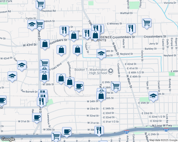 map of restaurants, bars, coffee shops, grocery stores, and more near 217 Pheasant Street in Houston