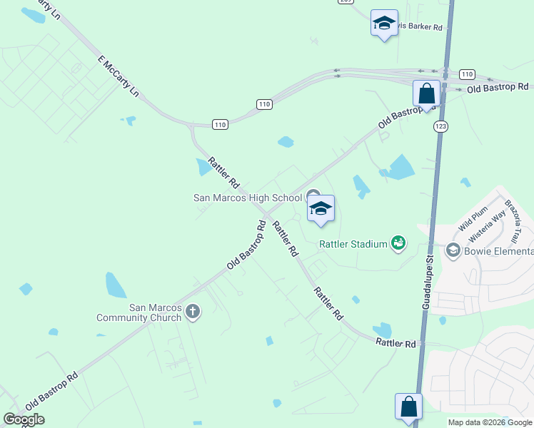 map of restaurants, bars, coffee shops, grocery stores, and more near 3309 South Old Bastrop Highway in San Marcos