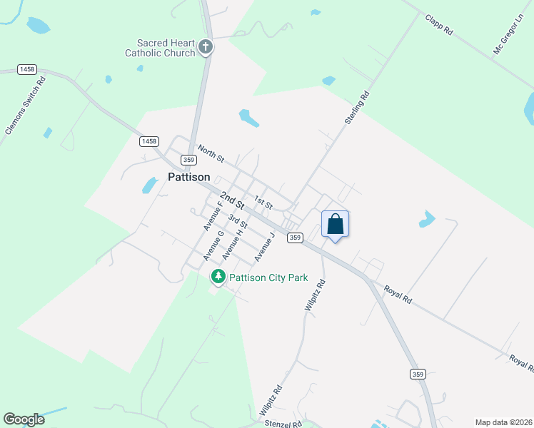 map of restaurants, bars, coffee shops, grocery stores, and more near 3164 Farm to Market 359 in Pattison