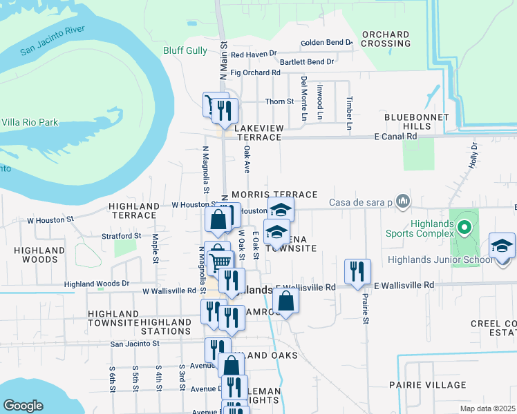 map of restaurants, bars, coffee shops, grocery stores, and more near 602 Jenny Gaye Lane in Highlands