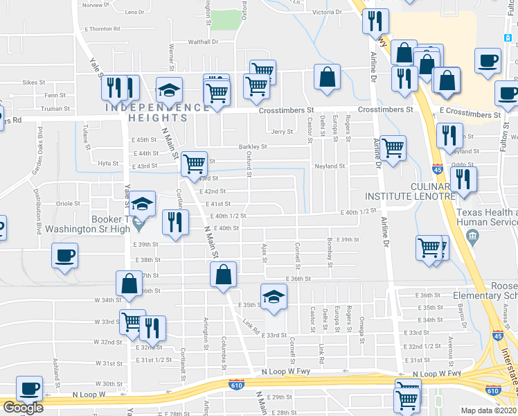 map of restaurants, bars, coffee shops, grocery stores, and more near 707 East 40th 1/2 Street in Houston