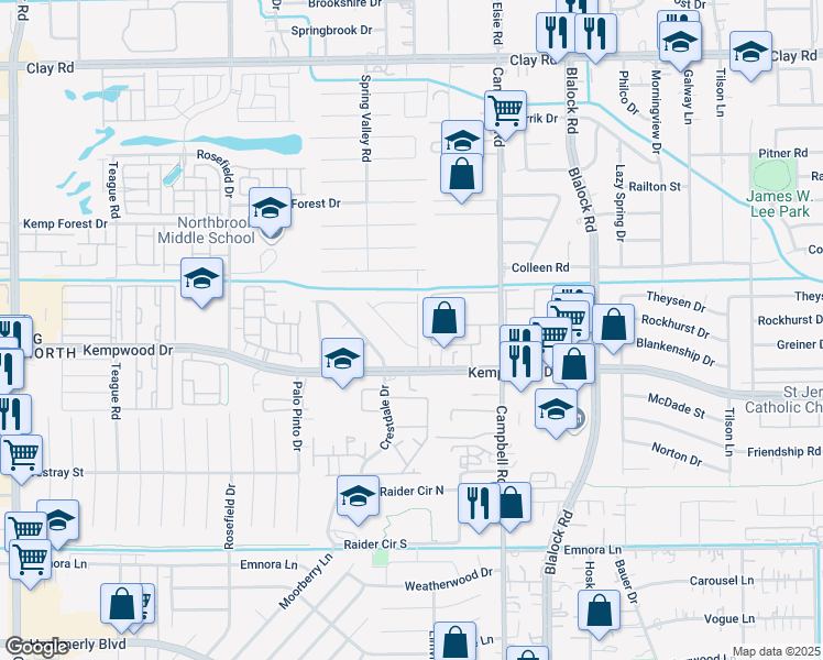 map of restaurants, bars, coffee shops, grocery stores, and more near 3315 Spring Valley Road in Houston