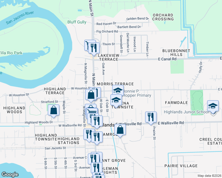 map of restaurants, bars, coffee shops, grocery stores, and more near 602 Jenny Gaye Lane in Highlands