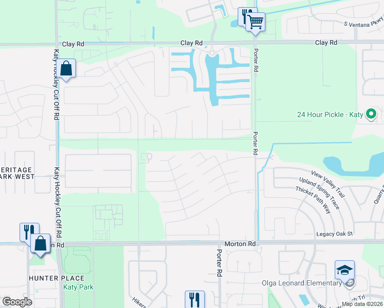 map of restaurants, bars, coffee shops, grocery stores, and more near 24239 Paresi Court in Katy