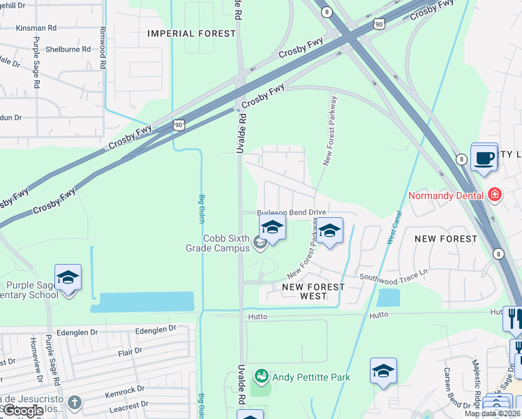 map of restaurants, bars, coffee shops, grocery stores, and more near 14502 Burleson Bend Drive in Houston