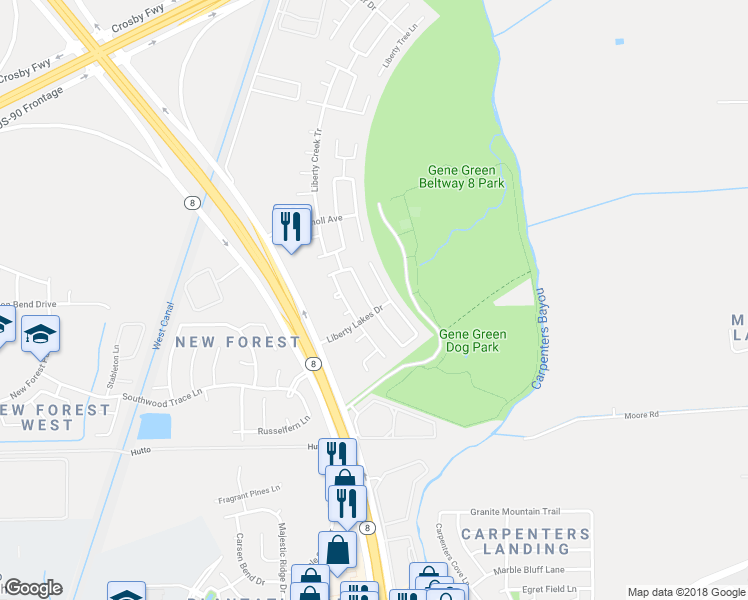 map of restaurants, bars, coffee shops, grocery stores, and more near 6610 Providence View Lane in Houston