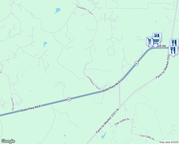 map of restaurants, bars, coffee shops, grocery stores, and more near 101 Cordillera Ridge in Boerne