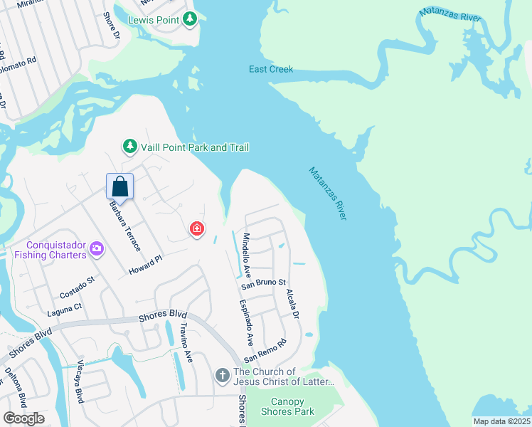 map of restaurants, bars, coffee shops, grocery stores, and more near 1128 Alcala Drive in Saint Augustine