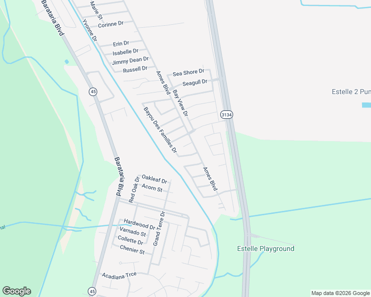 map of restaurants, bars, coffee shops, grocery stores, and more near 2733 Bayou Bleu Drive in Marrero