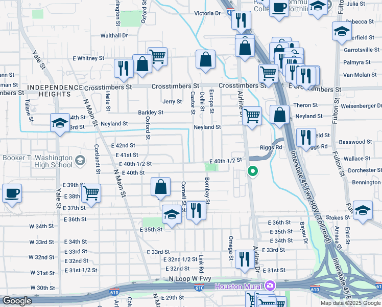 map of restaurants, bars, coffee shops, grocery stores, and more near 4028 Castor Street in Houston