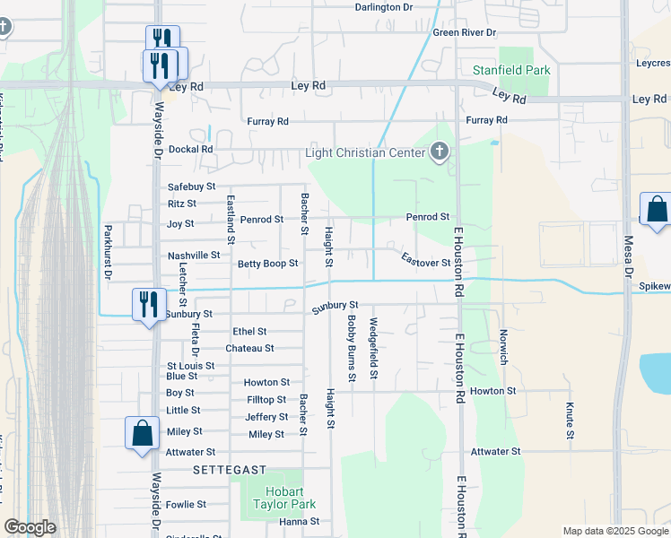 map of restaurants, bars, coffee shops, grocery stores, and more near 8211 Sunbury Street in Houston