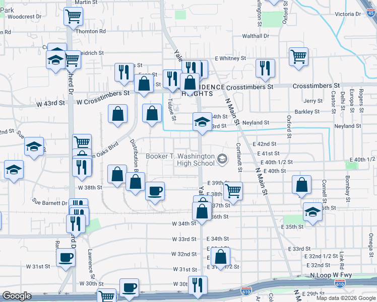 map of restaurants, bars, coffee shops, grocery stores, and more near 4005 Yale Street in Houston