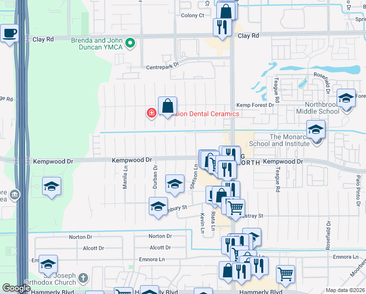 map of restaurants, bars, coffee shops, grocery stores, and more near in Houston