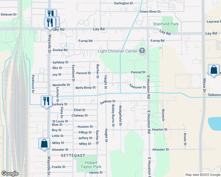 map of restaurants, bars, coffee shops, grocery stores, and more near 8212 Eastover Street in Houston