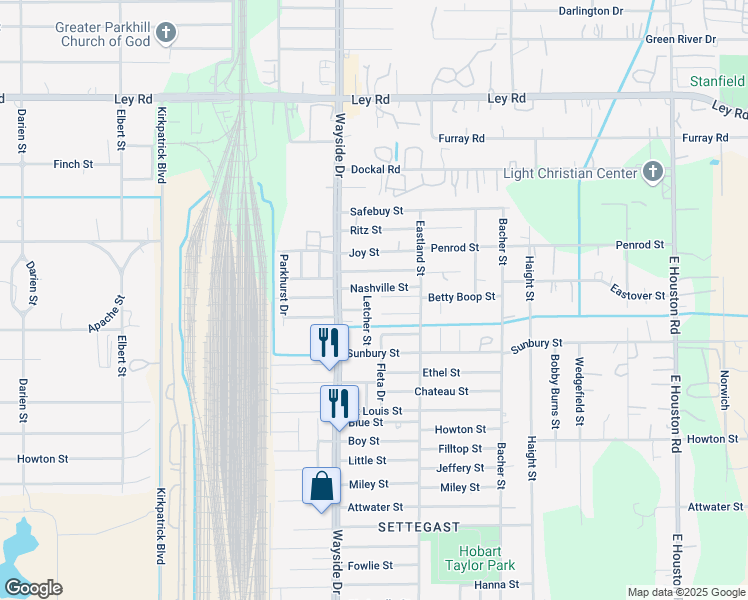 map of restaurants, bars, coffee shops, grocery stores, and more near 7933 Nashville Street in Houston