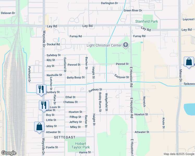 map of restaurants, bars, coffee shops, grocery stores, and more near 8212 Eastover Street in Houston