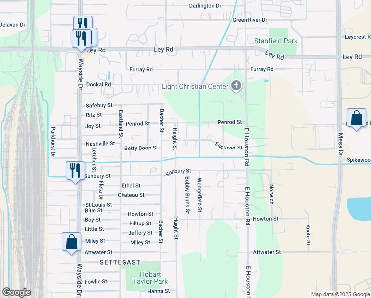 map of restaurants, bars, coffee shops, grocery stores, and more near 8212 Eastover Street in Houston