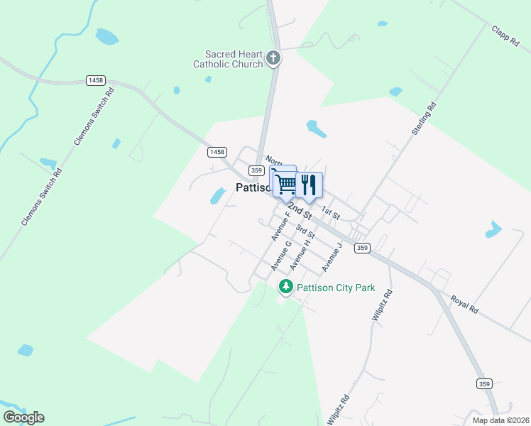 map of restaurants, bars, coffee shops, grocery stores, and more near 3615 Avenue A in Pattison