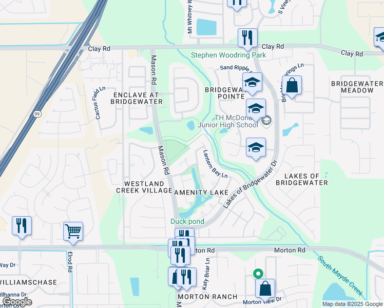 map of restaurants, bars, coffee shops, grocery stores, and more near 21606 Grand Bay Lane in Katy
