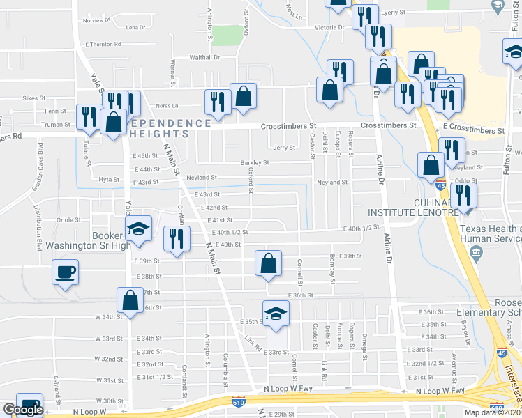 map of restaurants, bars, coffee shops, grocery stores, and more near 711 East 42nd Street in Houston