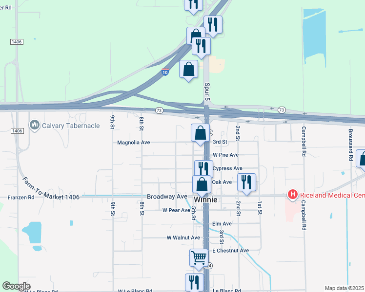 map of restaurants, bars, coffee shops, grocery stores, and more near 1209 Magnolia Avenue in Winnie