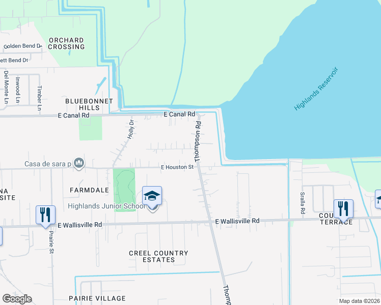 map of restaurants, bars, coffee shops, grocery stores, and more near 8835 Thompson Road in Highlands