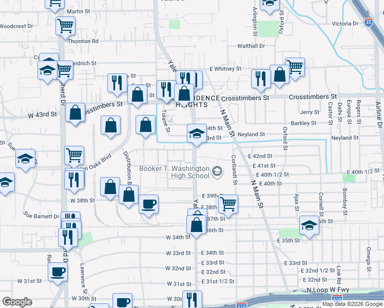 map of restaurants, bars, coffee shops, grocery stores, and more near 4123 Yale Street in Houston
