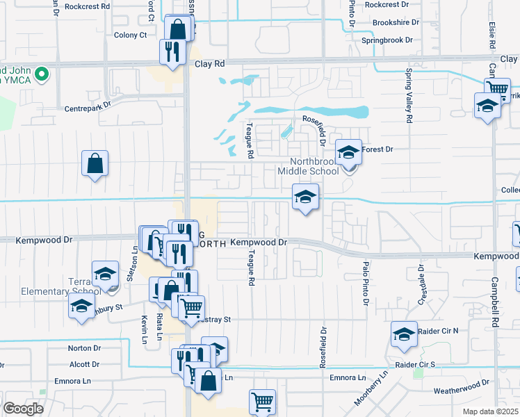 map of restaurants, bars, coffee shops, grocery stores, and more near 10010 Kempwood Drive in Houston