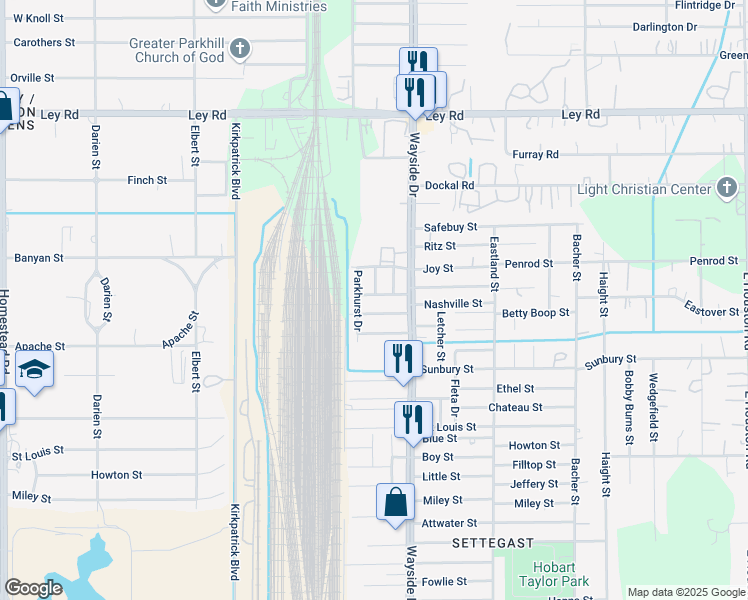 map of restaurants, bars, coffee shops, grocery stores, and more near 7818 Birmingham Street in Houston