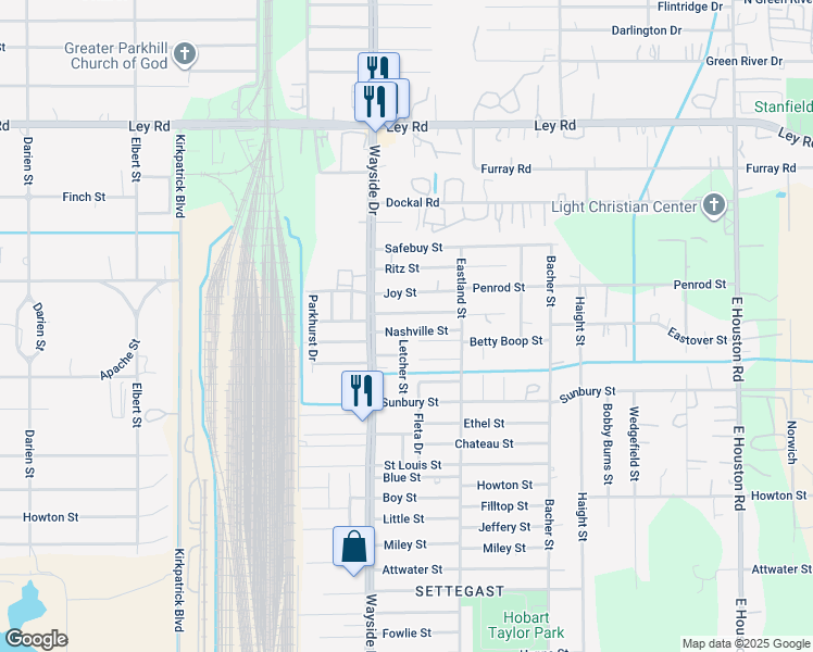 map of restaurants, bars, coffee shops, grocery stores, and more near 7933 Nashville Street in Houston