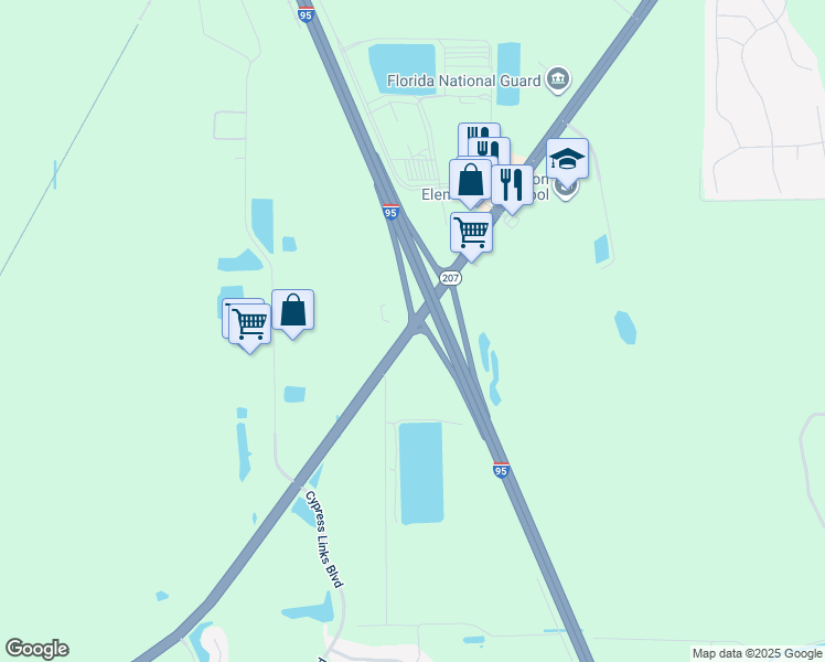 map of restaurants, bars, coffee shops, grocery stores, and more near 2625 Florida 207 in Elkton