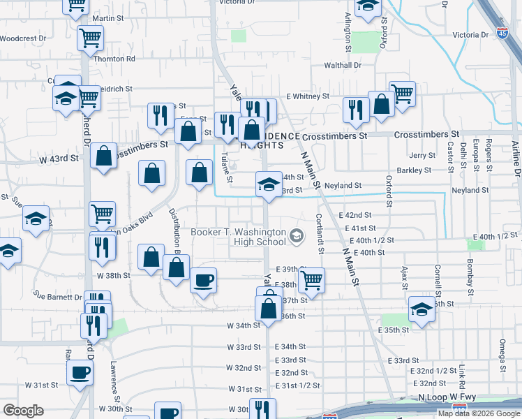 map of restaurants, bars, coffee shops, grocery stores, and more near 4127 Yale Street in Houston