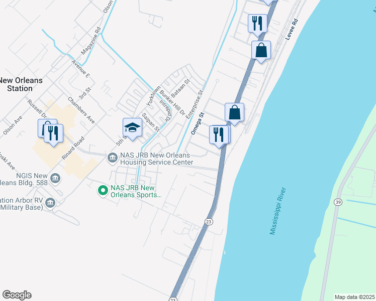 map of restaurants, bars, coffee shops, grocery stores, and more near 114 Lambda Street in Belle Chasse