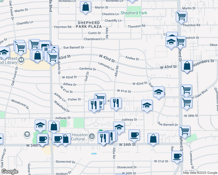 map of restaurants, bars, coffee shops, grocery stores, and more near 914 West 41st Street in Houston