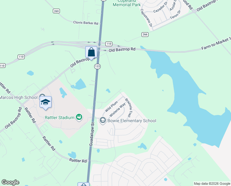 map of restaurants, bars, coffee shops, grocery stores, and more near 321 Wild Plum in San Marcos