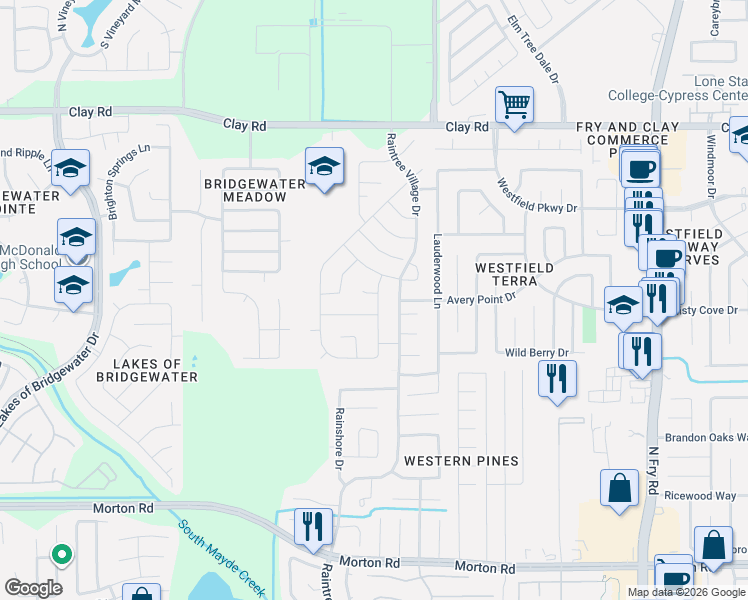 map of restaurants, bars, coffee shops, grocery stores, and more near 3662 Sumner Lodge Drive in Katy