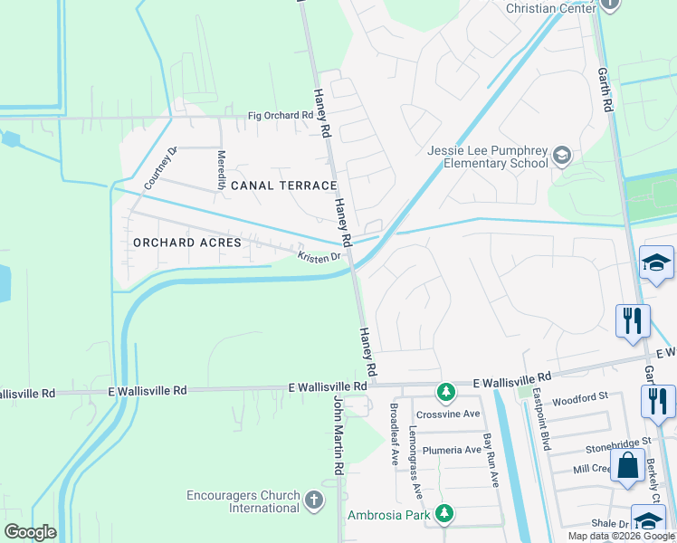 map of restaurants, bars, coffee shops, grocery stores, and more near 8785 Haney Road in Baytown