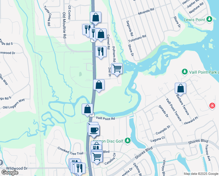 map of restaurants, bars, coffee shops, grocery stores, and more near 199 Brainard Drive in St. Augustine