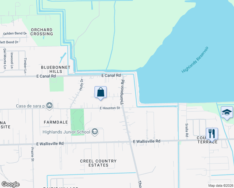 map of restaurants, bars, coffee shops, grocery stores, and more near 8835 Thompson Road in Highlands